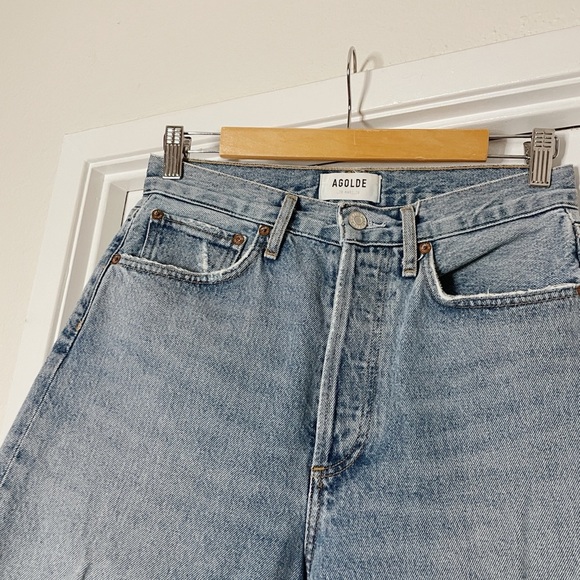 Agolde Distressed Blue Jeans size 25 rigid denim high rise classic casual - Picture 4 of 7